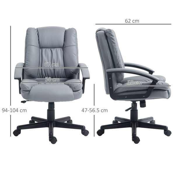 HOMCOM Faux Leather Home Office Chair Mid Back Desk Chair with Arms Light Grey - Image 3