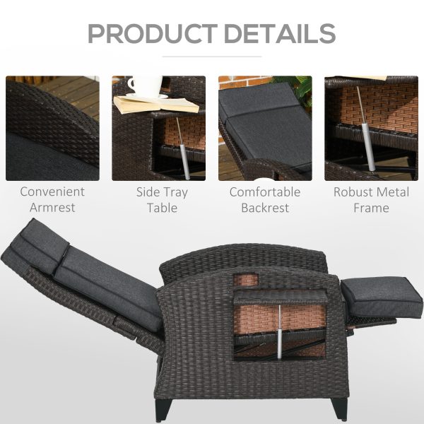 Outsunny Outdoor Recliner Chair with Cushion Rattan Reclining Lounge Chair - Image 6