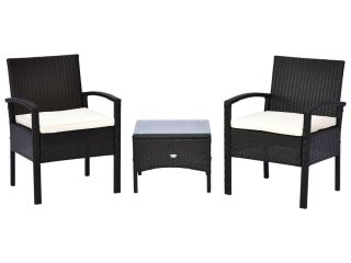 3PC Garden Rattan Bistro Set Balcony Dining Table 2 Seater Chair Outsunny