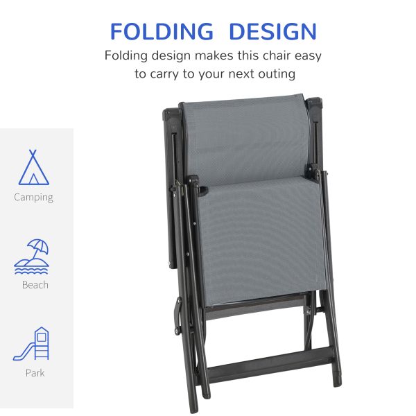 Set Of 2 Outdoor Sun Recliner Loungers with Adjustable Footrest, Grey - Image 4