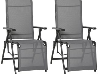 Set Of 2 Outdoor Sun Recliner Loungers with Adjustable Footrest, Grey