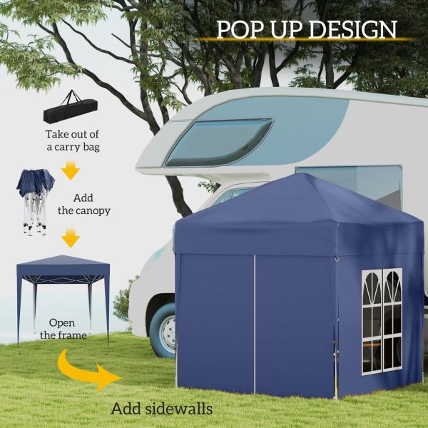 2x2m Garden Pop Up Gazebo Party Tent W/Carrying Case  2 Walls 2 Windows-Blue - Image 3