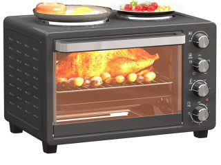 HOMCOM 28L Countertop Toaster Oven with 2 Hot Plates, Grill, Roast, Bake