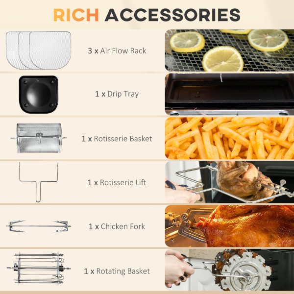 HOMCOM 12L Air Fryer Oven with 8 Preset Modes Rapid Air Circulation 1800W White - Image 7