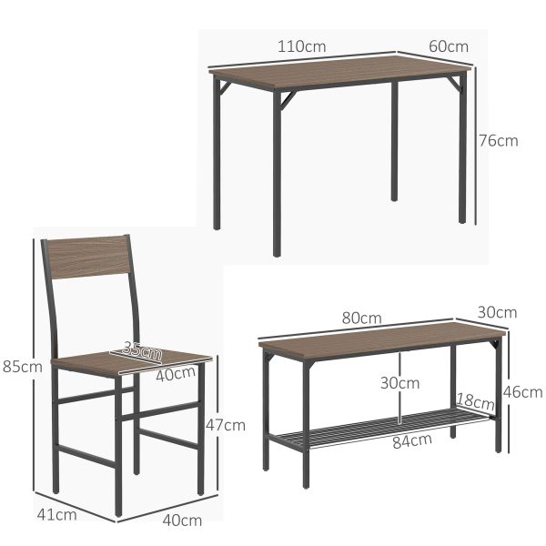 HOMCOM Dining Table and Chairs Set of 4 with 2 Chairs Bench for Kitchen Grey - Image 5
