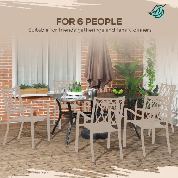 Outsunny Garden Table with Parasol Hole for Patio, Deck, Brown, 150 x 96 x 73cm - Image 3