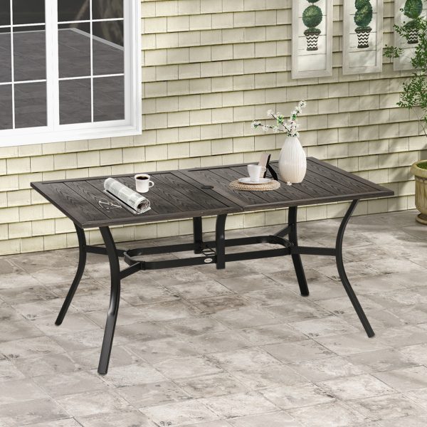 Outsunny Garden Table with Parasol Hole for Patio, Deck, Brown, 150 x 96 x 73cm - Image 2