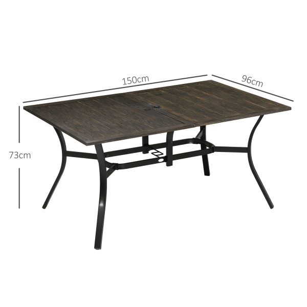 Outsunny Garden Table with Parasol Hole for Patio, Deck, Brown, 150 x 96 x 73cm - Image 5
