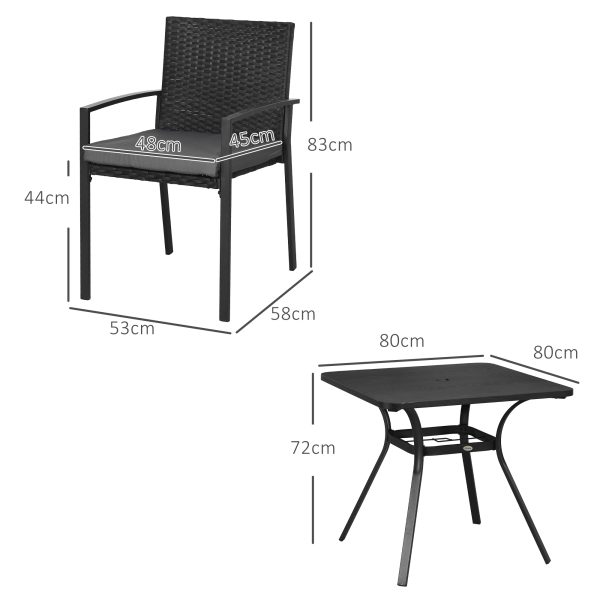 Outsunny 4 Seater Rattan Garden Dining Set Outdoor with Umbrella Hole - Black - Image 5