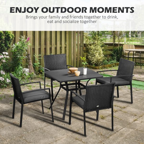 Outsunny 4 Seater Rattan Garden Dining Set Outdoor with Umbrella Hole - Black - Image 3