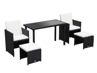 5 P? Rattan Set-Black/Creamy White