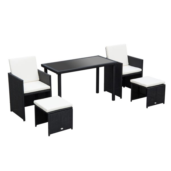 5 P? Rattan Set-Black/Creamy White