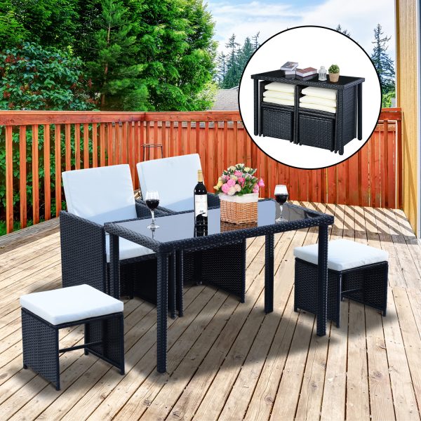 5 P? Rattan Set-Black/Creamy White - Image 2