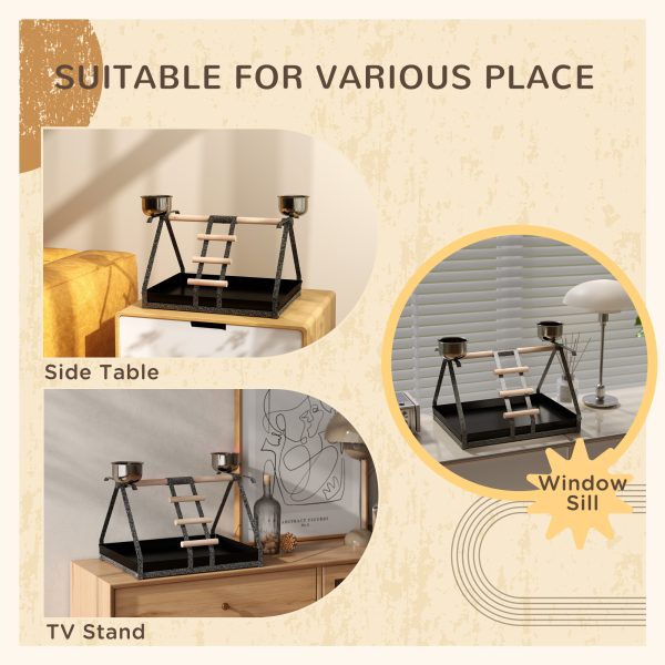 Portable Bird Stand Resting Stainless Steel Base Perch Ladder Bowls - Image 3