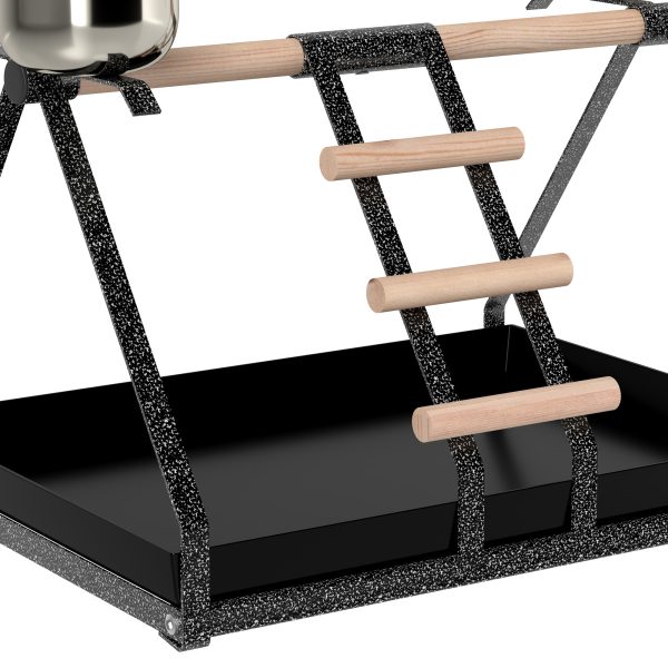 Portable Bird Stand Resting Stainless Steel Base Perch Ladder Bowls - Image 8