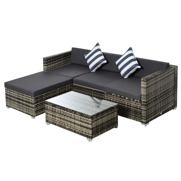 5 Pieces Rattan Sofa Set Wicker Sectional Cushion Patio Grey Garden