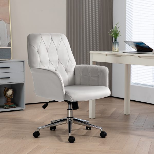Vinsetto Swivel Computer Chair w/ Arm Modern Style Tufted Home Office Light Grey - Image 2