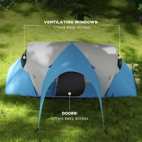 Outsunny 3000mm Waterproof Camping Tent with Porch & Sewn in Groundsheet, Blue - Image 6