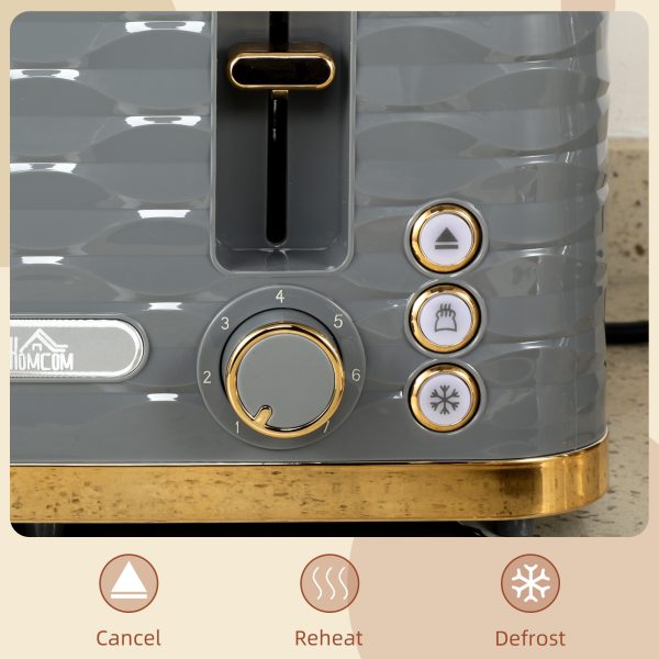 HOMCOM Toaster with 4 Slot, 7 Browning Levels, 1600W, Grey Ripple - Image 3