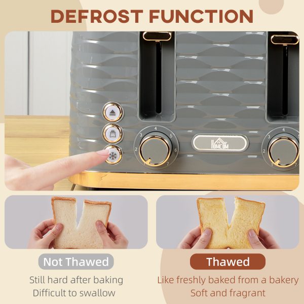 HOMCOM Toaster with 4 Slot, 7 Browning Levels, 1600W, Grey Ripple - Image 4