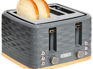 HOMCOM Toaster with 4 Slot, 7 Browning Levels, 1600W, Grey Ripple