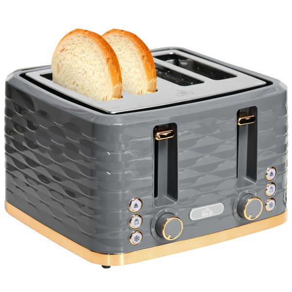 HOMCOM Toaster with 4 Slot, 7 Browning Levels, 1600W, Grey Ripple