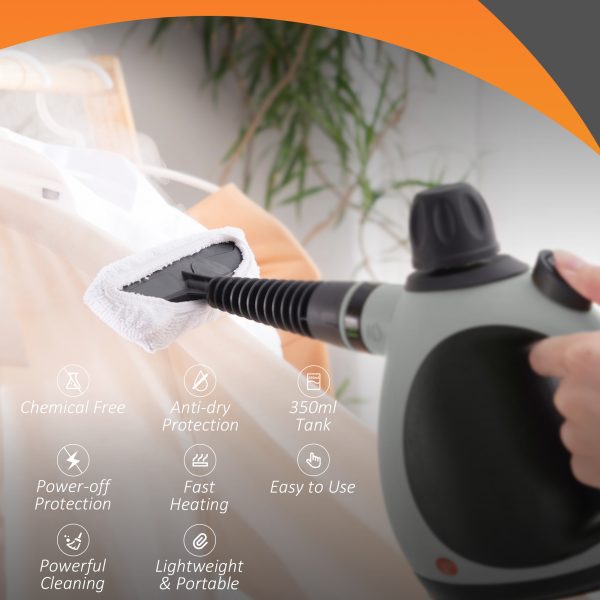 HOMCOM Handheld Steam Cleaner Multi-purpose Steamer w/ 9 Pieces Accessory Grey - Image 6