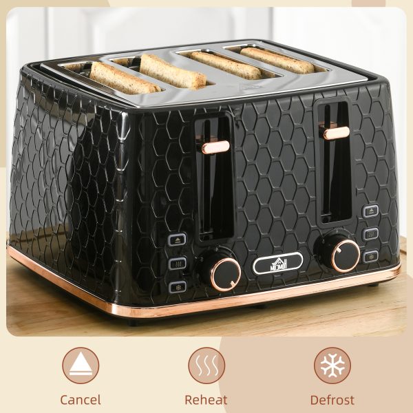HOMCOM Toaster with 4 Slot, 7 Browning Levels, 1600W, Black Honeycomb - Image 3