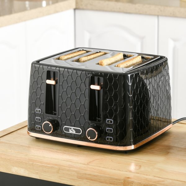 HOMCOM Toaster with 4 Slot, 7 Browning Levels, 1600W, Black Honeycomb - Image 2