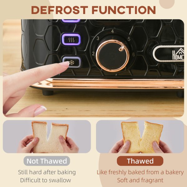 HOMCOM Toaster with 4 Slot, 7 Browning Levels, 1600W, Black Honeycomb - Image 4