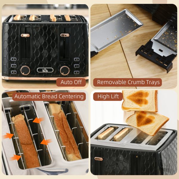 HOMCOM Toaster with 4 Slot, 7 Browning Levels, 1600W, Black Honeycomb - Image 7