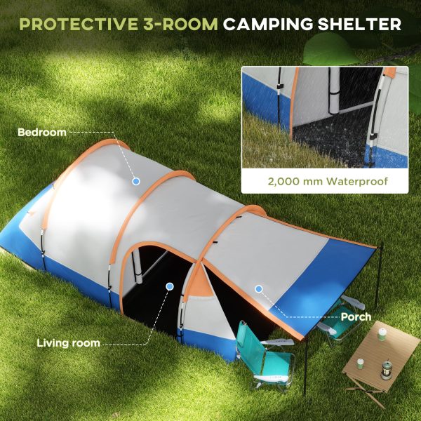 Outsunny 2-3 Man Camping Tunnel Tent with Bedroom and Living Room - Image 3