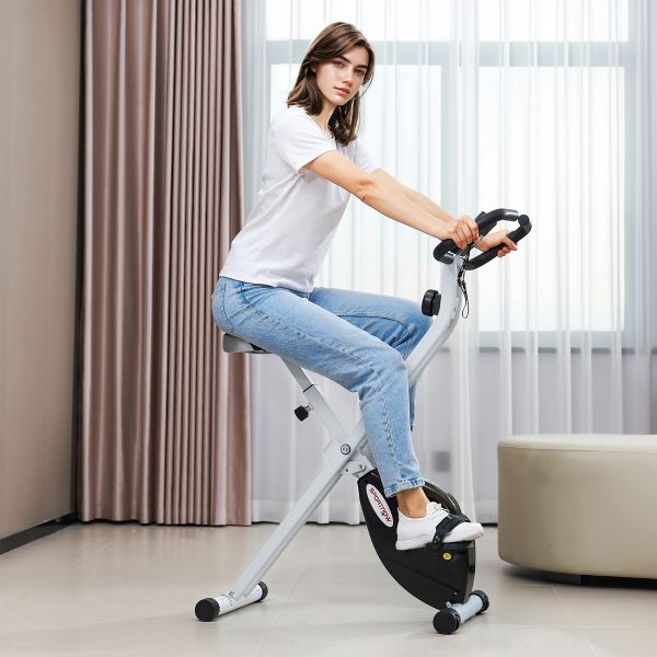SPORTNOW Folding Exercise Bike with Heart-Rate Sensor for Home Use, Black/White - Image 2