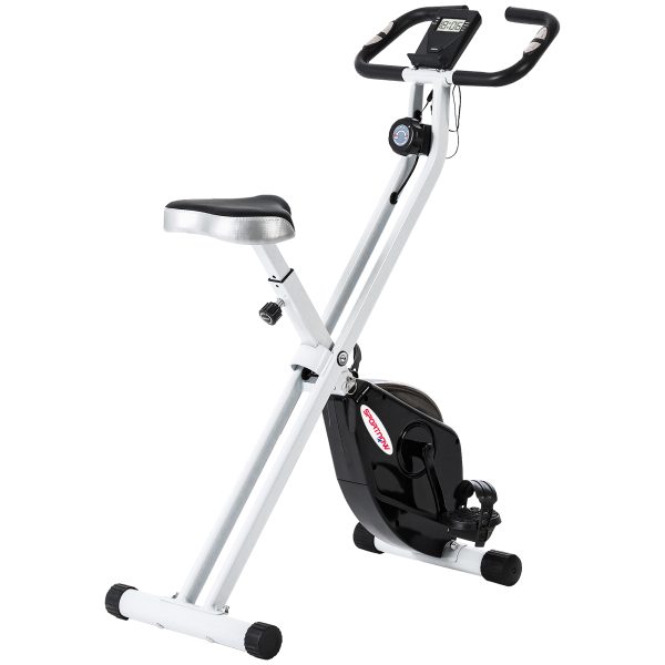 SPORTNOW Folding Exercise Bike with Heart-Rate Sensor for Home Use, Black/White