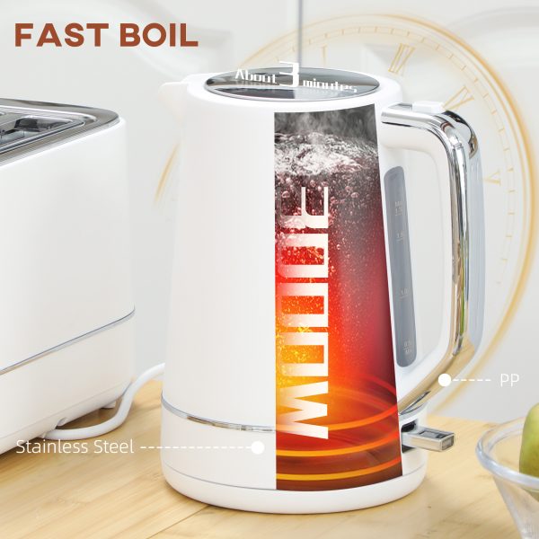 HOMCOM 1.7L 3000W Fast Boil Electric Kettle and 2 Slice Toaster Set, White - Image 3