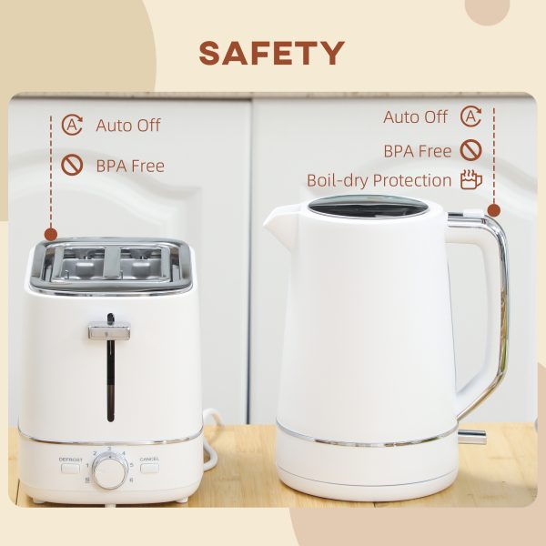HOMCOM 1.7L 3000W Fast Boil Electric Kettle and 2 Slice Toaster Set, White - Image 7
