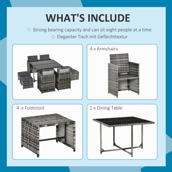 Rattan Furniture Set Wicker Weave Patio Dining Table Seat Mixed Grey - Image 4