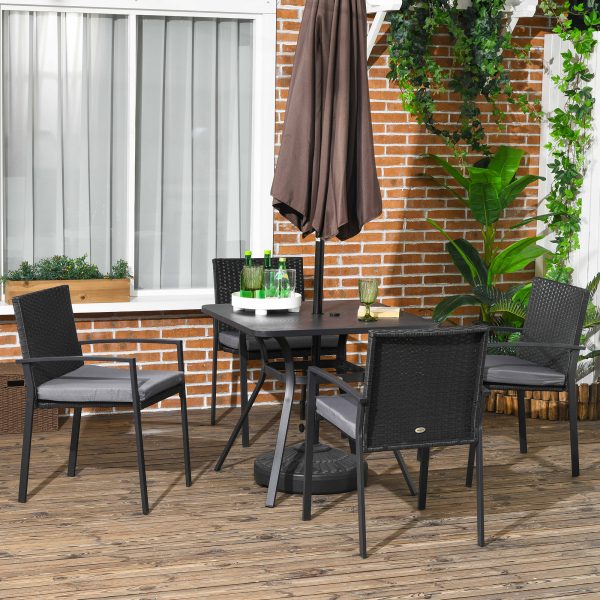 Outsunny 4 Seater Rattan Garden Dining Set Outdoor with Umbrella Hole - Black - Image 2