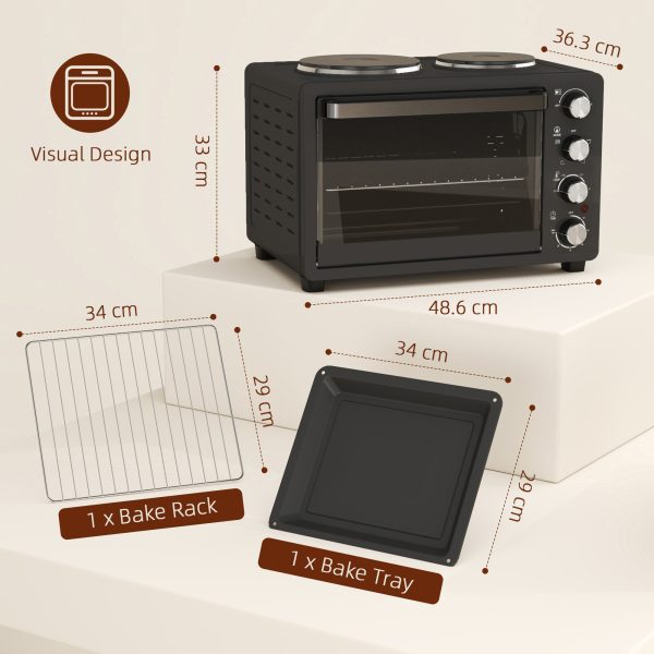 HOMCOM 28L Countertop Toaster Oven with 2 Hot Plates, Grill, Roast, Bake - Image 5