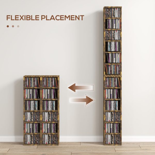 HOMCOM Set of 2 CD Media Display Shelf Unit Tower Rack Adjustable, Rustic Brown - Image 5