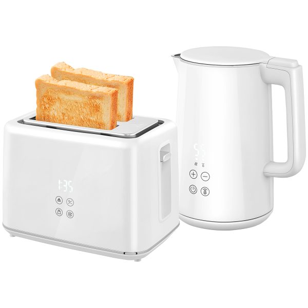 HOMCOM 1.5L 3000W Fast Boil Electric Kettle and 2 Slice Toaster Set, White