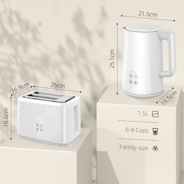 HOMCOM 1.5L 3000W Fast Boil Electric Kettle and 2 Slice Toaster Set, White - Image 5