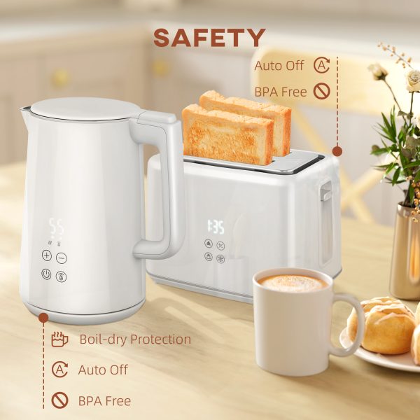 HOMCOM 1.5L 3000W Fast Boil Electric Kettle and 2 Slice Toaster Set, White - Image 7