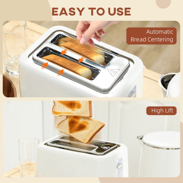 HOMCOM 1.5L 3000W Fast Boil Electric Kettle and 2 Slice Toaster Set, White - Image 8