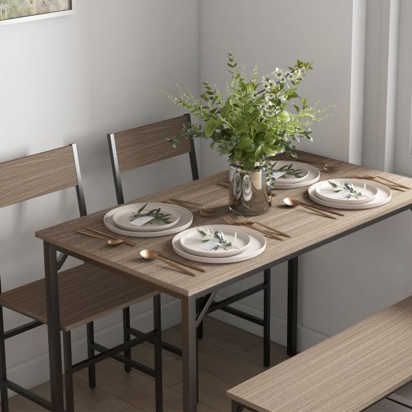 HOMCOM Dining Table and Chairs Set of 4 with 2 Chairs Bench for Kitchen Grey - Image 8