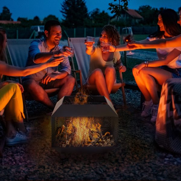 Outsunny Fire Pit, Square Shape, Steel-Black - Image 2