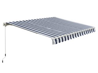 Manual Retractable Awning, size (3m x 2.5m)-Blue/White