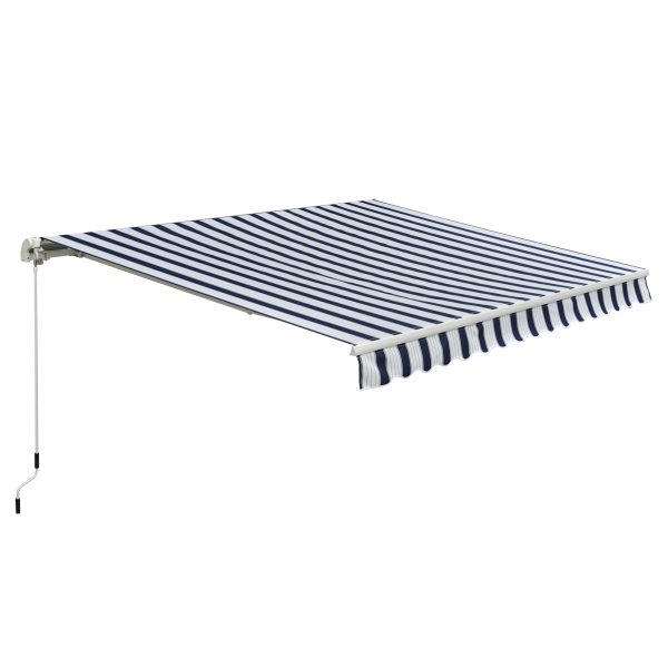 Manual Retractable Awning, size (3m x 2.5m)-Blue/White