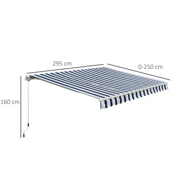Manual Retractable Awning, size (3m x 2.5m)-Blue/White - Image 5
