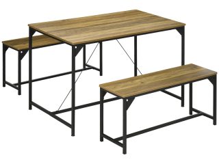HOMCOM Dining Table and Bench Set for 4, Modern Kitchen Table & 2 Benches
